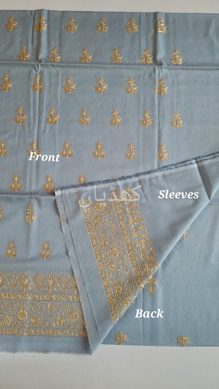 Dove Grey Hand Embroidered Pure Lawn Suit 2 Piece Unstitched Front Back Sleeves
