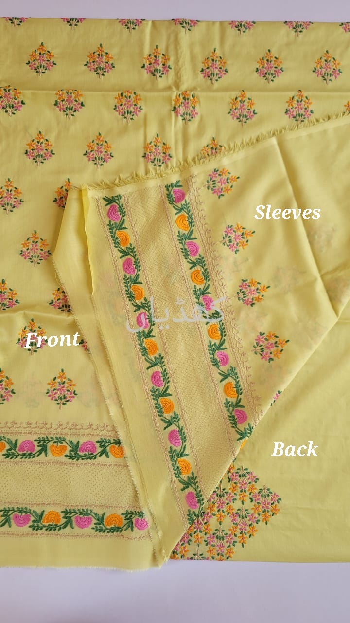 Apple Green Hand Embroidered Floral Pure Lawn 2 Piece Unstitched Dress for Women Pakistan - Image 2