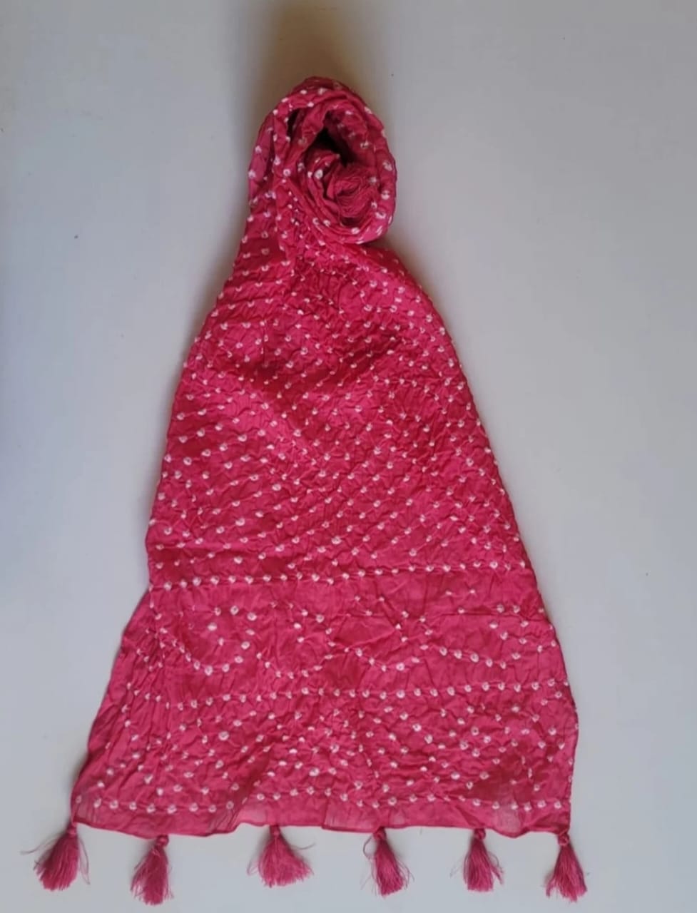 Shocking Pink Hand Knotted Chunri Dupatta in Pure Lawn 2.5 Meter Traditional Dupatta with Tassels Pakistan