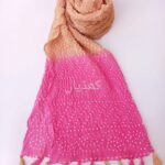 Dusty Gold and Fuchsia Pink Hand Knotted Chunri Dupatta in Pure Lawn Fabric with Tassel Detailing Pakistan
