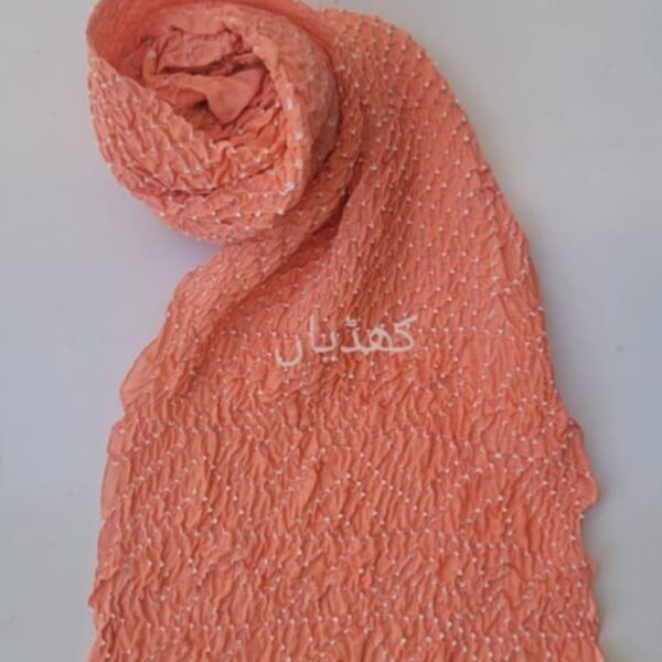Fresh Peach Hand Knotted Chunri Dupatta in Pure Lawn with Elegant Tassels Pakistan