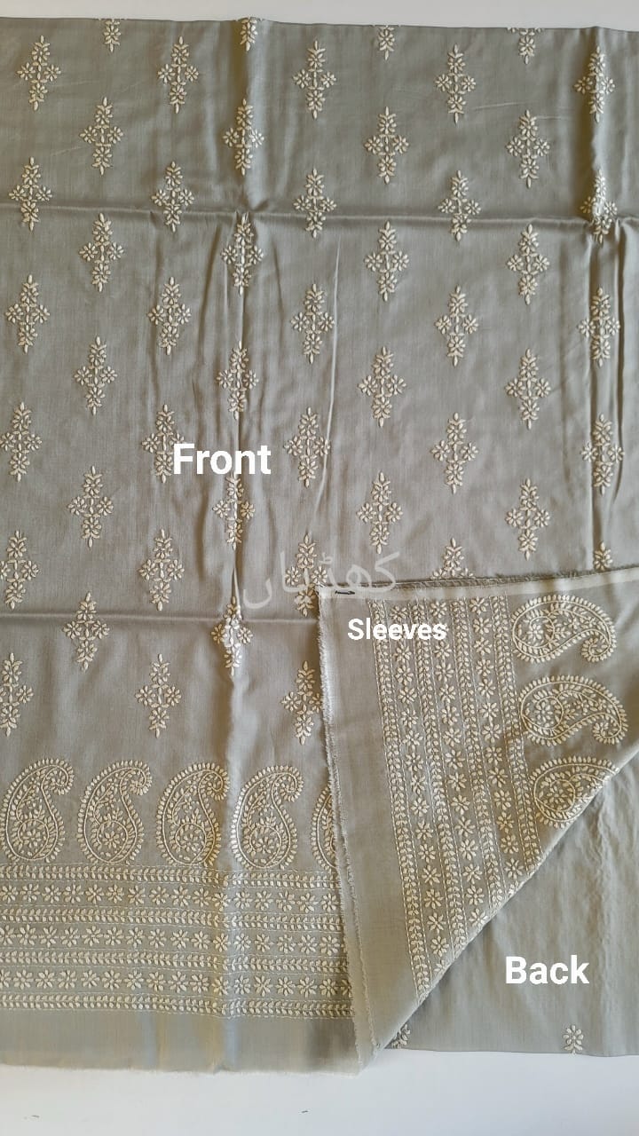 Pearl Grey Hand Embroidered Lawn Unstitched Suit 2 Piece Dress Pakistan