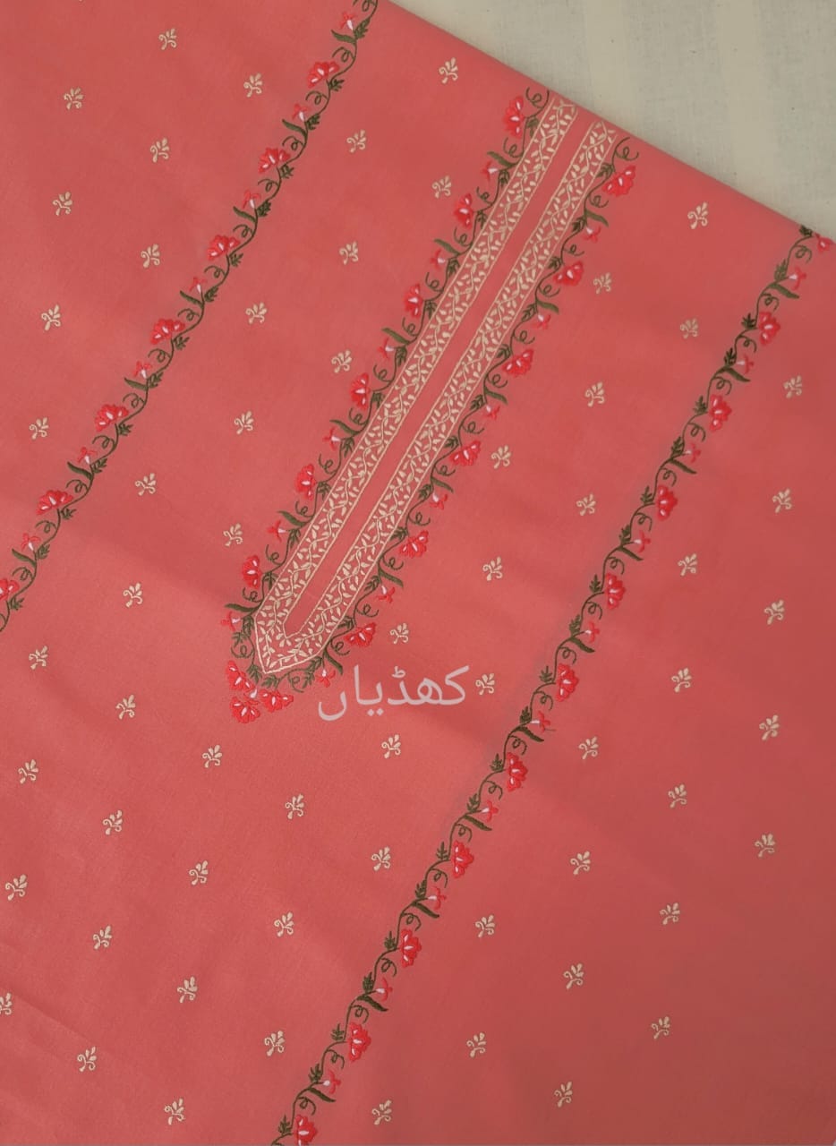 Coral Hand Embroidered Cotton 2 Piece Unstitched Suit for Winter Pakistan Rohi Ki Khaddian