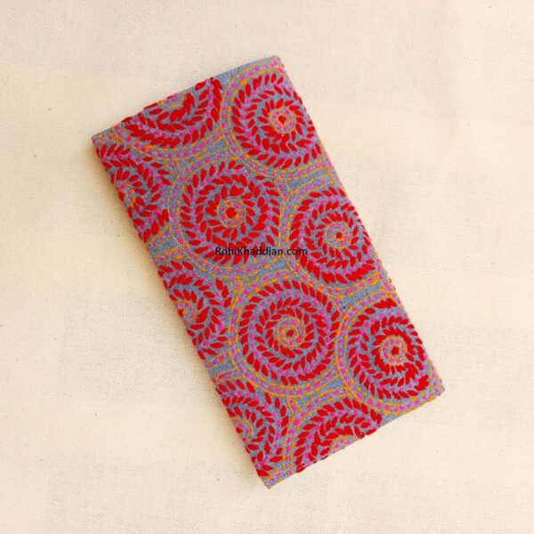 Charcoal Grey Hand Embroidered Wallet Rani Pink & Mustard-Gold with Magnetic Button Pakistan