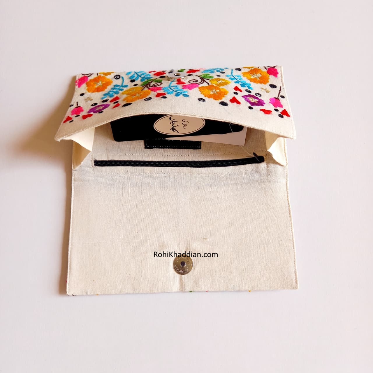 Midsummer Garden Hand Embroidered Wallet Bright Floral Design Pakistan - Image 3